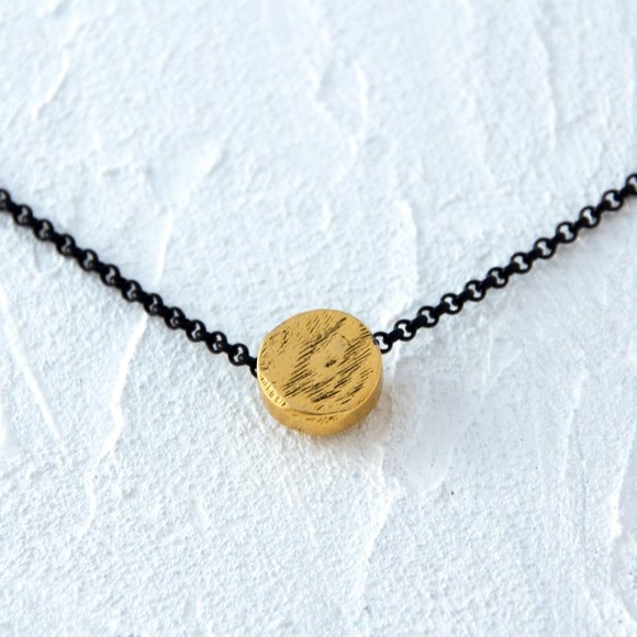 Gold Rustic Circle + Black Necklace - Picture 1 of 2